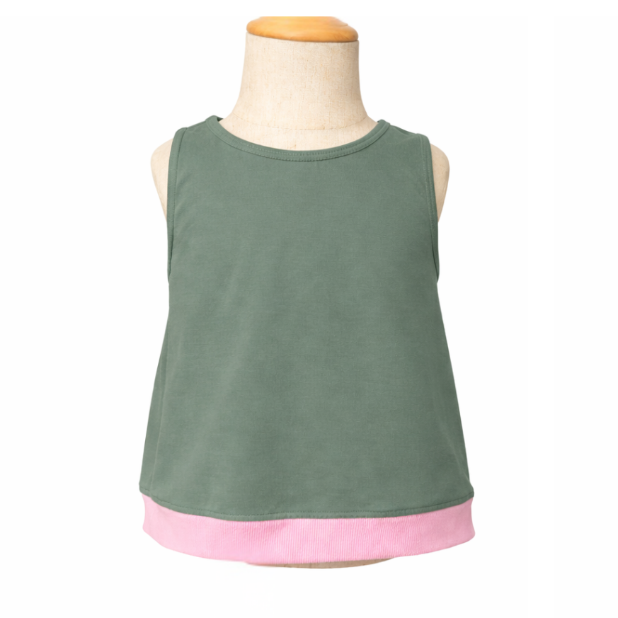 Kid's green tank with pink hem