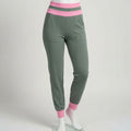 green and pink joggers on a mannequin